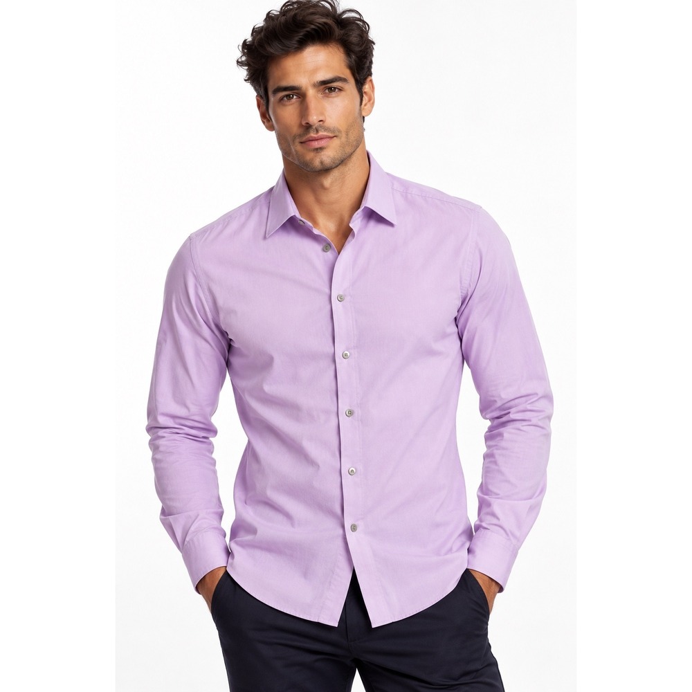 Banana Republic Men Slim Fit Lavender Stretch Dress Shirt S 14-14.5 Cotton